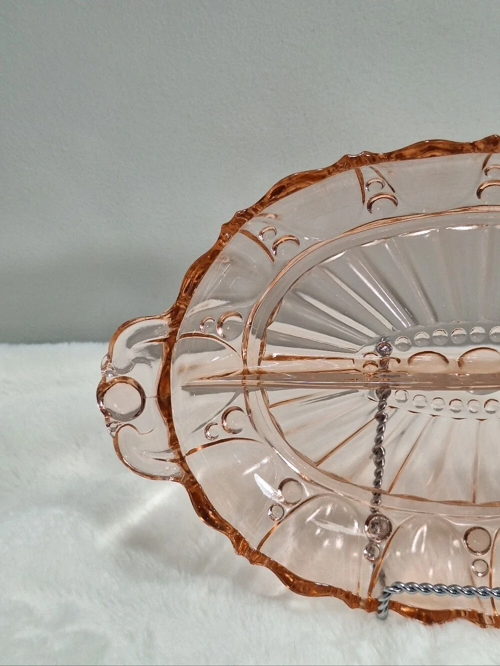 1940 Pink Depression Glass Divided Relish Dish Anchor Hocking Oyster & Pearl